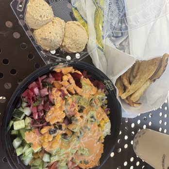 Hummus Republic  - Custom bowl with literally almost a little bit of everything with a side of Pita Chips Hummus - Salad Near Me - Huntington Beach, California