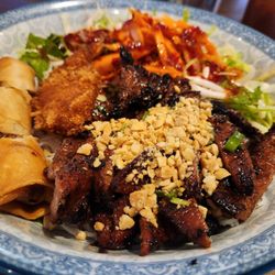 Soc Trang Vietnamese Restaurant - Barbecued Pork, Spring Roll, fried shrimp, vegetable noodle bowl