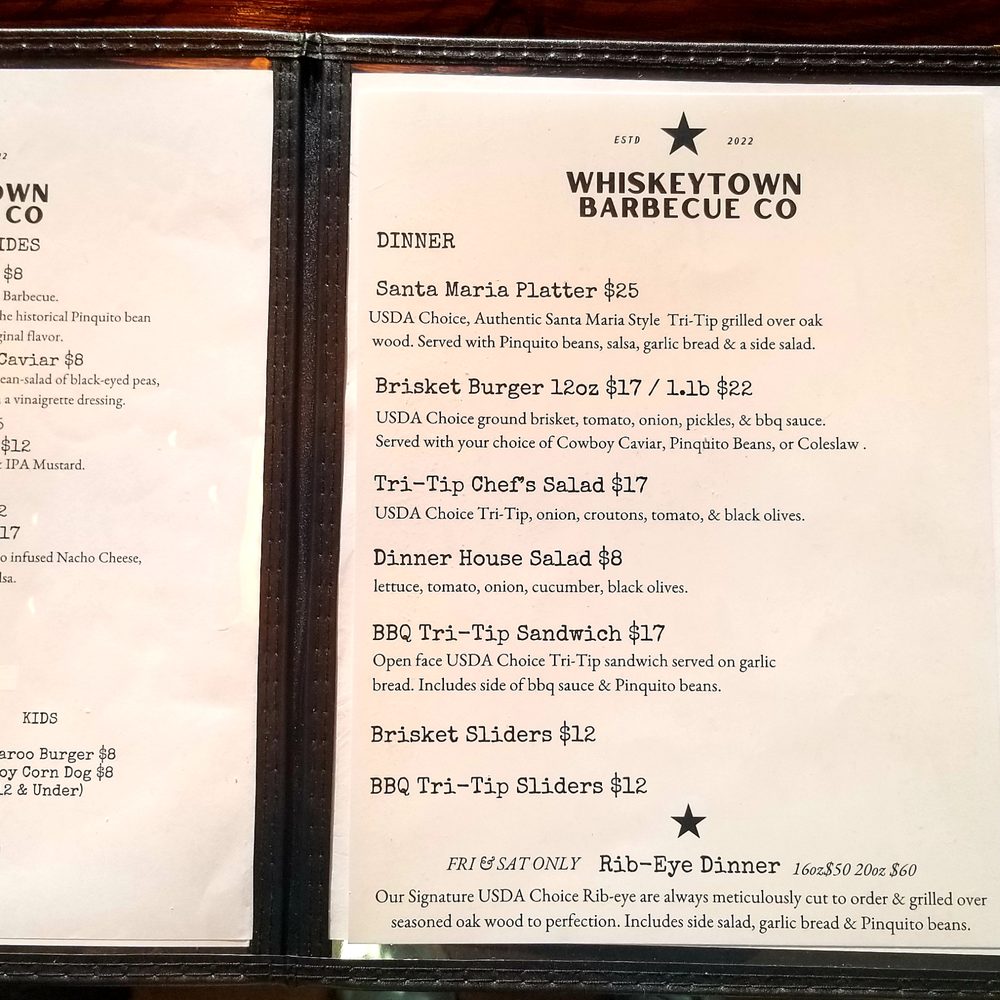 Whiskeytown Barbecue Co - Menu - July 2023 - Barbeque Near Me - Redding, California Whiskeytown Barbecue Co - Menu - July 2023 - Barbeque Near Me - Redding, California