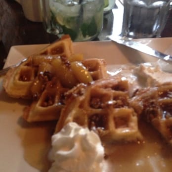 Lost & Found - Waffles with pecans and banana - New American Near Me - Shelton, Connecticut Lost & Found - Waffles with pecans and banana - New American Near Me - Shelton, Connecticut
