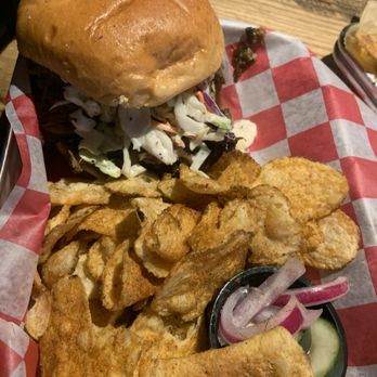 The Whi-Ski Inn - Pulled pork sandwich! (Cucumber and onion side was so refreshing)! - Barbeque Near Me - Boyne Falls, Michigan