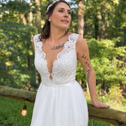 Gilded Bridal - The dress, hairpiece, and earrings.