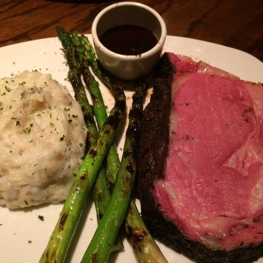 Outback Steakhouse - 12oz prime rib rare with mashed potatoes and grilled asparagus - Steakhouses Near Me - Springfield, New Jersey Outback Steakhouse - 12oz prime rib rare with mashed potatoes and grilled asparagus - Steakhouses Near Me - Springfield, New Jersey