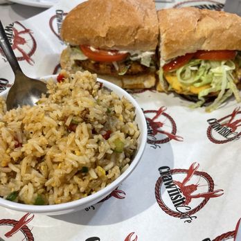 Crawfish Cafe - Patton Hot Sausage Poboy with fried  Fried Rice - side - Seafood Near Me - Pearland, Texas