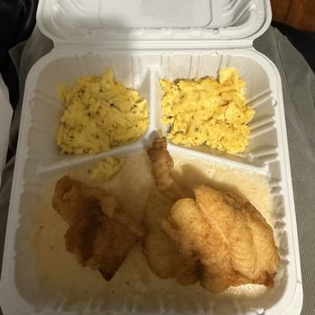 Juices Forever - This was the fried catfish, egg and cheese and grits. - Juice Bars & Smoothies Near Me - Albany, New York