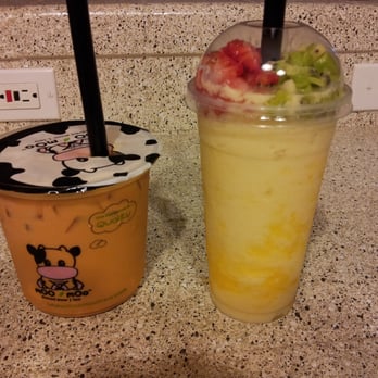 Moo Moo - Thai tea with egg pudding and Mango blizz - Coffee & Tea Near Me - Elk Grove, California Moo Moo - Thai tea with egg pudding and Mango blizz - Coffee & Tea Near Me - Elk Grove, California