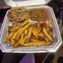 Tisdale’s Southern BBQ - Pulled pork baked beans and fries