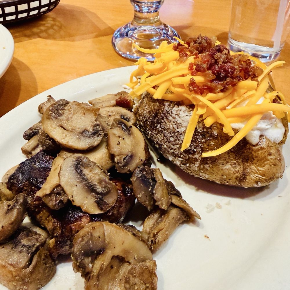 Texas Roadhouse - Filet with Sauteed Mushrooms and loaded Baked Potato - Steakhouses Near Me - Downingtown, Pennsylvania Texas Roadhouse - Filet with Sauteed Mushrooms and loaded Baked Potato - Steakhouses Near Me - Downingtown, Pennsylvania