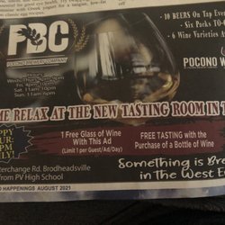 Pocono Winery-Taproom - Advertisement, bring with you and receive a FREE glass of wine