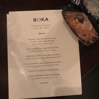 Boka - Dinner menu with Congratulations message - New American Near Me - Chicago, Illinois Boka - Dinner menu with Congratulations message - New American Near Me - Chicago, Illinois