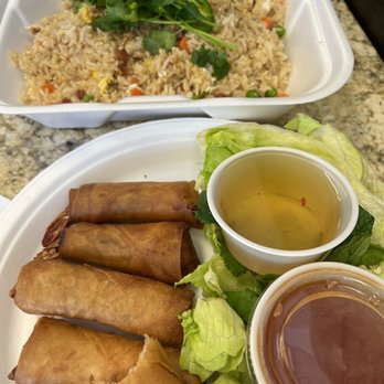 Vietshack - Viet Shack Rice Plate with shrimp and char sui pork. Egg Rolls. Shack Shrimp. - Vietnamese Near Me - Tempe, Arizona