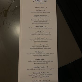 MariPili Tapas Bar - Menu (front) - Spanish Near Me - Seattle, Washington