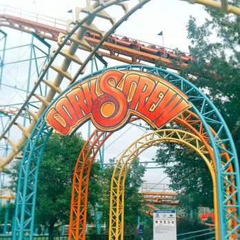 Corkscrew - The sign is pretty retro and the colored archways are cool, but the ride's nothing special - Amusement Parks Near Me - Muskegon, Michigan Corkscrew - The sign is pretty retro and the colored archways are cool, but the ride's nothing special - Amusement Parks Near Me - Muskegon, Michigan