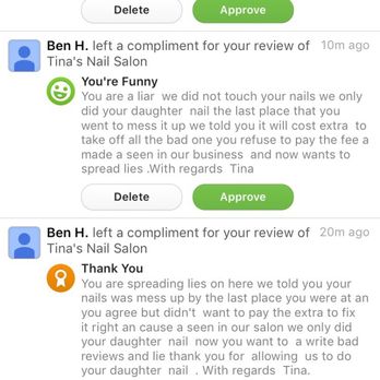 Tina's Nails - This is the reply I get from the business about my review. Wow. - Eyebrow Services Near Me - Humble, Texas
