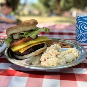 Rankin Ranch - Big 'ol burgers for lunch w potato salad and baked beans - Horseback Riding Near Me - Caliente, California