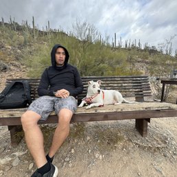 Sitting at a restaurant point with my service dog. Sitting at a restaurant point with my service dog.