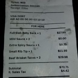 $75 receipt...Totally willing to pay for good food.