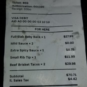 Terrell's Eat The Bone BBQ - $75 receipt...Totally willing to pay for good food. - Barbeque Near Me - Monee, Illinois