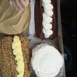 H & D Chuckwagon - Two long johns, a maple glazed cinnamon roll, and a blueberry and cream cheese filled.