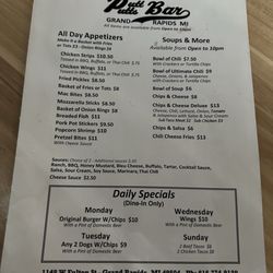 Putt-Putt's Bar - Menu