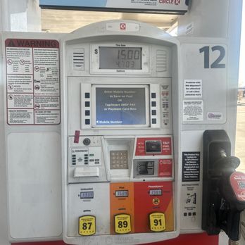 Circle K - A Circle K gas pump displaying fuel prices, payment options, and promotional signage, with a digital screen showing the sale amount and gallons. - Gas Stations Near Me - Mesa, Arizona