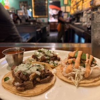 Adelitas Cocina Y Cantina - Two tacos de lengua and a shrimp taco - Mexican Near Me - Denver, Colorado Adelitas Cocina Y Cantina - Two tacos de lengua and a shrimp taco - Mexican Near Me - Denver, Colorado