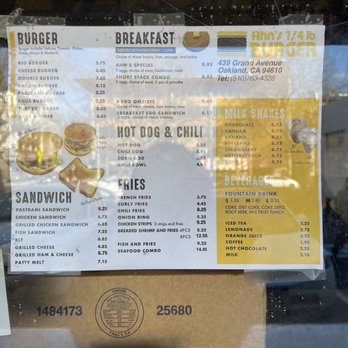 Ahn's Quarter Pound Burger - Menu at the window. - Burgers Near Me - Oakland, California