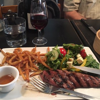 L'Aller Retour - Fabulous meal! Duck breast, fries, salad, and house red wine. Tres magnifique! - Wine Bars Near Me - Paris, 75