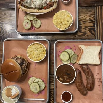 Smokin J’s Barbecue - pulled pork (bottom left) & jalapeno cheddar sausage (bottom right) - Burgers Near Me - Beatty, Nevada Smokin J’s Barbecue - pulled pork (bottom left) & jalapeno cheddar sausage (bottom right) - Burgers Near Me - Beatty, Nevada