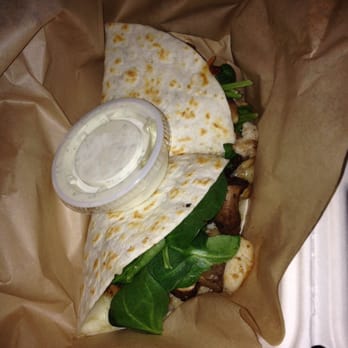 Dillas Quesadillas - 2-12-2014 Chicken spinach & mushroom Dilla with buttermilk ranch on the side. - American Near Me - Plano, Texas Dillas Quesadillas - 2-12-2014 Chicken spinach & mushroom Dilla with buttermilk ranch on the side. - American Near Me - Plano, Texas