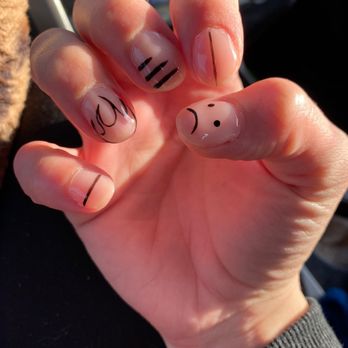 iNails and Spa - Manicure with uneven line weights, light pink instead of clear nail background, wonky flames - Nail Salons Near Me - Chula Vista, California