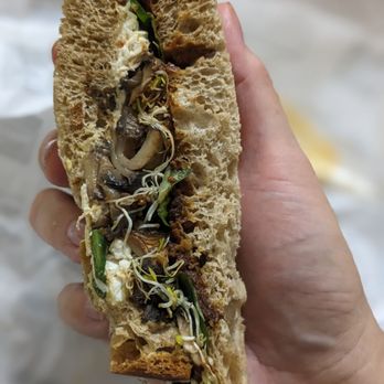 Aroma Espresso Bar - Portobello mushroom and hummus sandwich on multigrain bread - first half - Coffee & Tea Near Me - Markham, Ontario Aroma Espresso Bar - Portobello mushroom and hummus sandwich on multigrain bread - first half - Coffee & Tea Near Me - Markham, Ontario