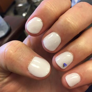 Simply Natural Nails - White SNS manicure with a holographic heart for Valentine's Day. - Waxing Near Me - Chandler, Arizona