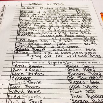 Billys Barbeque Family - The hand-written menu with lots of good stuff - Barbeque Near Me - Mount Holly, North Carolina