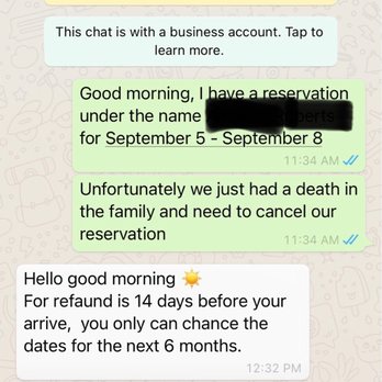 Ojo Azul - The only communication I got from staff after trying to cancel THIRTEEN DAYS before check-in due to a death in my family. - Venues & Event Spaces Near Me - Valle de Guadalupe, BCN Ojo Azul - The only communication I got from staff after trying to cancel THIRTEEN DAYS before check-in due to a death in my family. - Venues & Event Spaces Near Me - Valle de Guadalupe, BCN