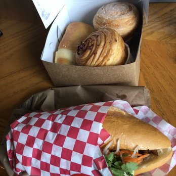 Benji's Bakery & Cafe - Marinated pork bahn mi, cinnamon sugar cruffin, lychee rose cruffin and yaro bun. - Bakeries Near Me - Anchorage, Alaska Benji's Bakery & Cafe - Marinated pork bahn mi, cinnamon sugar cruffin, lychee rose cruffin and yaro bun. - Bakeries Near Me - Anchorage, Alaska