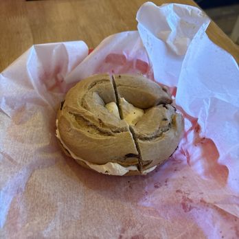 BoulTawns's Bakery & Cafe - Cinnamon Raisin bagel with plain cream cheese. - Bakeries Near Me - Santa Fe, New Mexico
