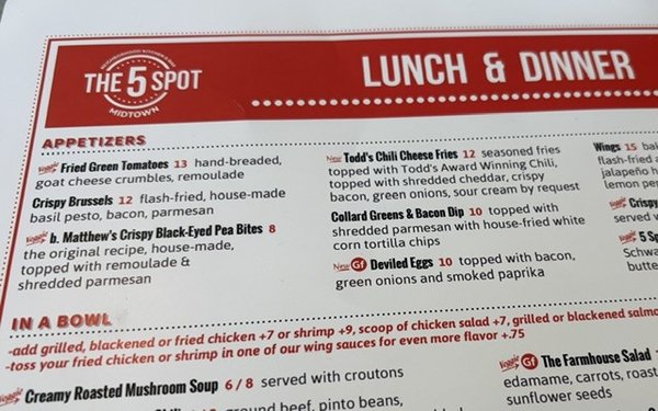 Menu photo 1 The 5 Spot Savannah, GA