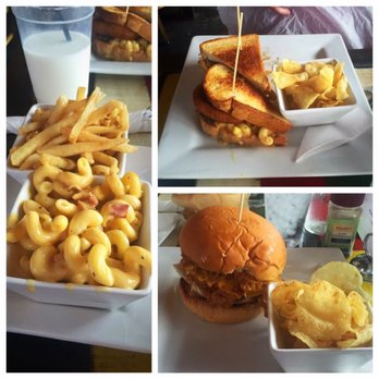 Lunch. Supper! - Bacon Mac & Cheese with Fries, The Ferryman Flatiron ( brisket, mac and Cheese and onion rings), Fried Chicken Sandwich with Siraccha aioli - New American Near Me - Richmond, Virginia Lunch. Supper! - Bacon Mac & Cheese with Fries, The Ferryman Flatiron ( brisket, mac and Cheese and onion rings), Fried Chicken Sandwich with Siraccha aioli - New American Near Me - Richmond, Virginia