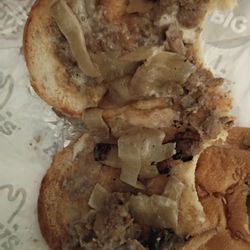 The Steak and Cheese sandwich is nearly all onion, almost no steak, and a little cheese.