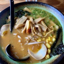 Spicy Miso Ramen without chashu, replaced with menma and extra broth and egg. Spicy Miso Ramen without chashu, replaced with menma and extra broth and egg.