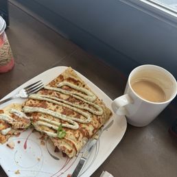 Chicken Bacon crepe, lavendar latte Chicken Bacon crepe, lavendar latte