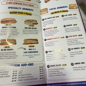 Timmy T's Sandwich Shop - Menu as of 09/07/26 - Sandwiches Near Me - Kailua, Hawaii
