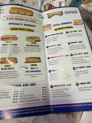 Menu photo 1 Timmy T's Sandwich Shop Kailua, HI