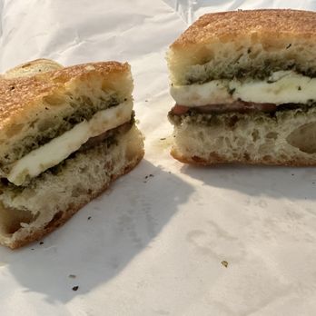 Blue Loon Bakery - Caprese sandwich on house made focaccia - Bakeries Near Me - New London, New Hampshire