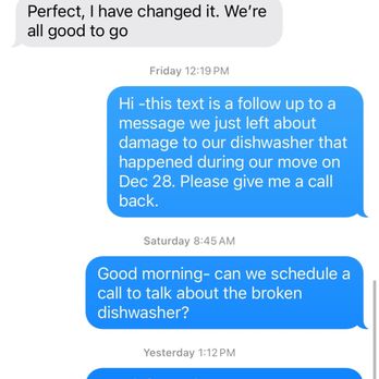 Most Valuable Moving - Screen shot of conversation where movers ghosted me when I sought resolution for damage caused by their movers - Movers Near Me