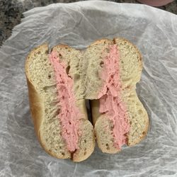 long Island Bagels - Plain bagel with strawberry cream cheese spreads
