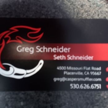 Casper's Muffler And Hitch Service - Owner Greg Schneider card and number - Auto Repair Near Me - Placerville, California Casper's Muffler And Hitch Service - Owner Greg Schneider card and number - Auto Repair Near Me - Placerville, California