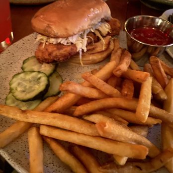 Hunter’s Kitchen & Bar - Spicy chicken sandwich with a substitution of fries for the potato salad - Bars Near Me - Boston, Massachusetts