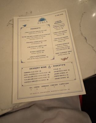 Menu photo 1 Atria Edgartown, MA Menu photo 1 Atria Edgartown, MA